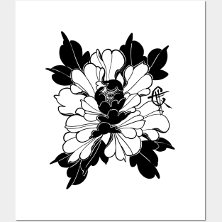 Blackwork Peony Posters and Art